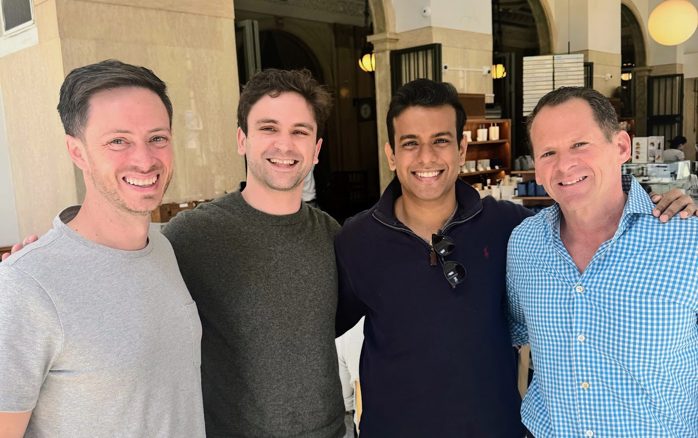 OpenRouter Founder & CEO Alex Atallah, OpenRouter COO Chris Clark, Menlo Principal Deedy Das, and Menlo Partner Matt Murphy at Blue Bottle on Sansome St in San Francisco