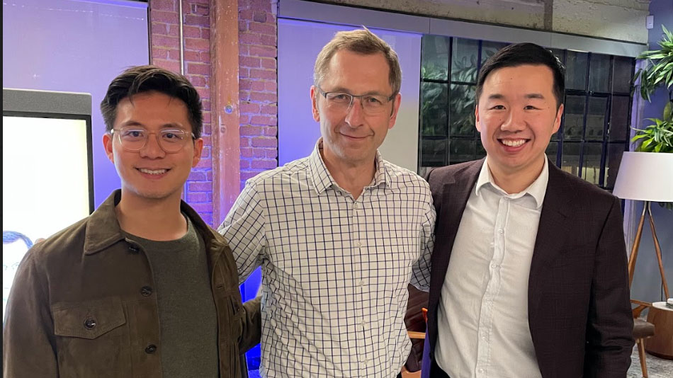 Patrick Hsu, Fyodor Urnov, and Johnny Hu at Menlo gene editing dinner